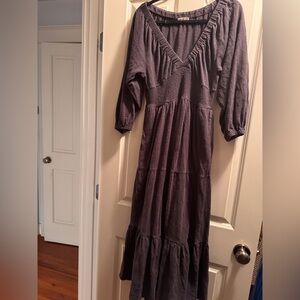 Marine Layer Long Sleeve V-Neck Tiered Maxi Dress in Plum